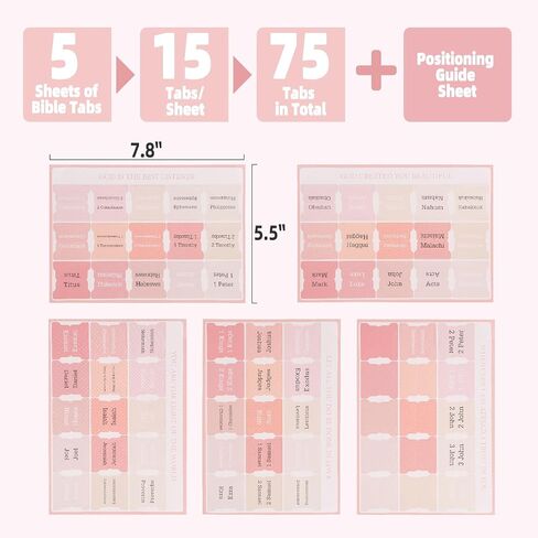 Bible Tabs for Women and Men 75 Tabs,Bible Tabs for Kids, Pink Bible Tabs,Bible Book Tabs,Bible Tabs for Study Bible, Bible Index Tabs,Bible Study Supplies in Saudi Arabia