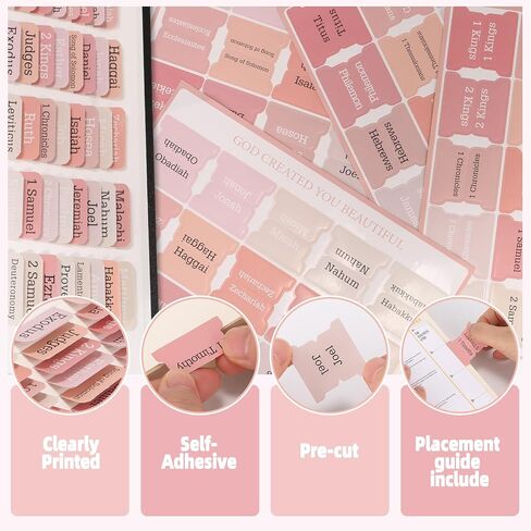 Bible Tabs for Women and Men 75 Tabs,Bible Tabs for Kids, Pink Bible Tabs,Bible Book Tabs,Bible Tabs for Study Bible, Bible Index Tabs,Bible Study Supplies in Saudi Arabia