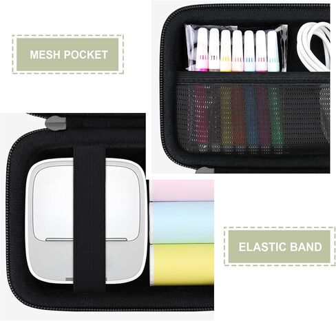 Hard Caying Case for iDPRT Mini Printer Portable Sticker Printer, Thermal Label Printer Storage Case with Mesh Pocket for Roll Sticker Paper, USB Cable, Black in Saudi Arabia