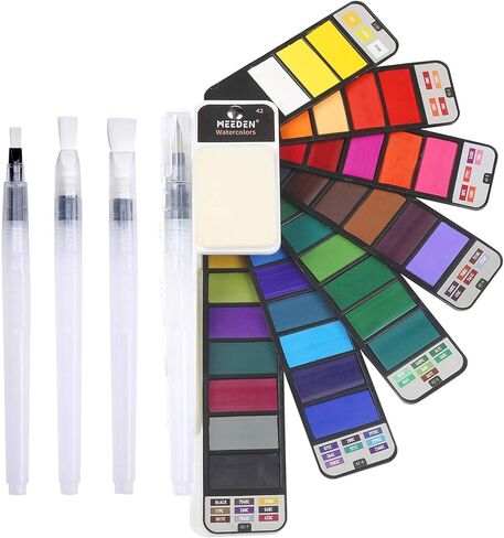 MEEDEN Travel Watercolor Paint Set: Portable 42 Assorted Water Colors Paint Kit with 4 Brushes in Kuwait