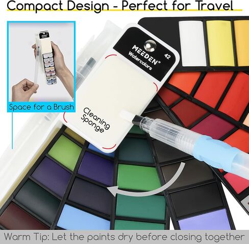 MEEDEN Travel Watercolor Paint Set: Portable 42 Assorted Water Colors Paint Kit with 4 Brushes in Kuwait
