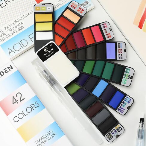 MEEDEN Travel Watercolor Paint Set: Portable 42 Assorted Water Colors Paint Kit with 4 Brushes in Kuwait
