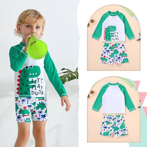Happy Town Toddler Boys Swimsuits Rashguard Sets Long Sleeve Swim Shirt Trunk Bathing Suits Swimwear Summer Outfits Clothes in Kuwait