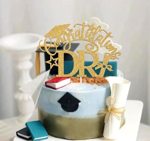Ferburitar Congratulations DR Cake Topper, Congrats Grad/Doctoral Degree Cake Decor, Class of 2024 Graduation Party Decorations Supplies, Gold Glitter in Saudi Arabia
