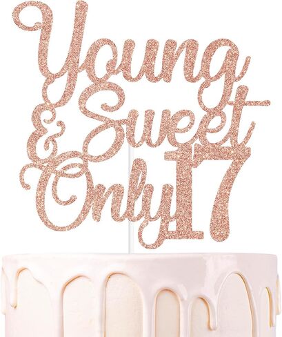 Sliver Glitter Young & Sweet Only 17 Cake Topper, Dancing Queen 17/Happy 17th Birthday/Holy Shit You're 17, Funny 17th Birthday Party Decorations in Kuwait