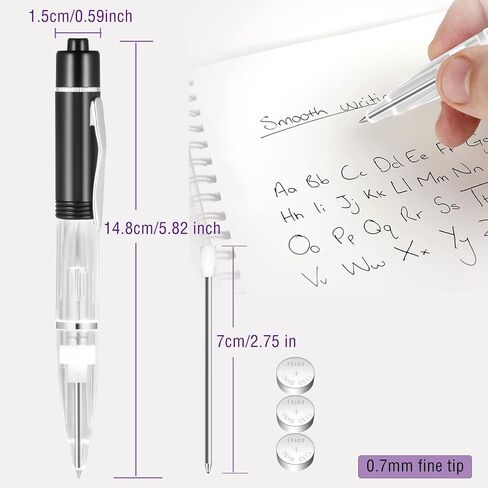 GS GLOWSEEN LED Pen With Light (2cts/Pack), Light Up Pens for Night Writing, Lighted Tip Pen Flashlight, 0.7mm Fine Point Black Ballpoint Pens -Blue Light in Saudi Arabia