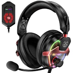 PC Gaming Headset with Mic for PS5 PS4 Xbox, USB Headset with 7.1 Surround Sound, Wired 3.5mm Headphones, RGB