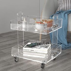 ONELUX 3-Tier Acrylic Utility Rolling Cart, Multifunction Storage Cart On Wheels