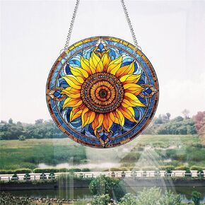 11.8 Inches Yellow Sunflower Acrylic Window Hanging Decor Nature Landscape Wall Art Mural for Bedroom Office Garden Wall Decoration Indoor Window Decor Gift for Mom Grandma Teacher