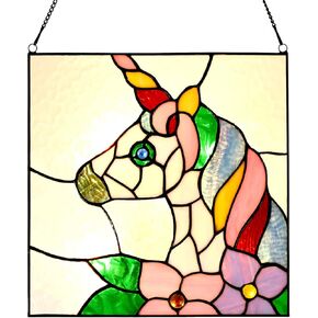 Colourful Birds on The Wire Tiffany Style Stained Glass Window Panel Hangings with Chain, 12" L x 7.6" W, Windown Suncatcher for Home Office