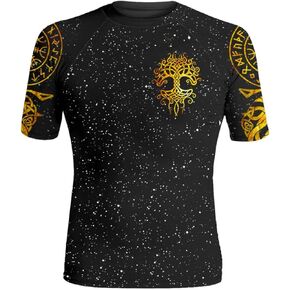 Ultra Soft Compression Shirt, Rash Guard Men Jiu Jitsu Short Sleeve Design 3D Viking MMA Compression Shirt
