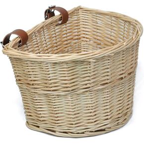 Front Handlebar Wicker Bike Basket Cargo Leather Straps