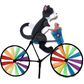 Tuxedo Cat on Bicycle Carrying Red Robin