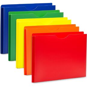 Blue Summit Supplies Poly File Jackets, Letter Size, Straight Cut Tab, Expandable File Jackets with 1" Expanding Pocket, Colored Plastic, Assorted Colors, 20 Pack