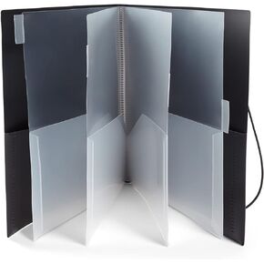 Blue Summit Supplies, 10-Pocket Poly Folders, Elastic Closure Band and Tabbed Inserts, Black, 3-Pack