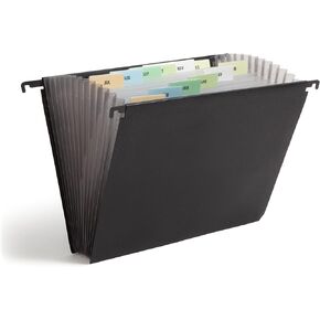 Smead Poly Hanging Expanding File, 12 Indexed Dividers, Retractable Hooks, Letter Size, Black (65125)