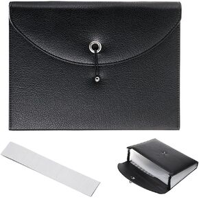 BTSKY PU Leather Expanding File Folders-13 Pockets A4 Letter Size Paper File Folder Accordion Business Document Organizer with Fasteners and Tabs (Brown)