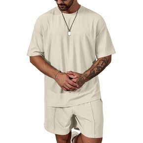 Lexiart Mens Casual 2 Piece Outfits-Short Sleeve Athletic Oversize T-Shirts Drawstring Tracksuit Set