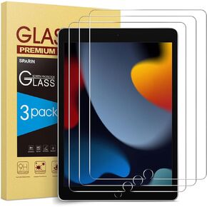 SPARIN 3 Pack Screen Protector for iPad 9th 8th 7th Generation 10.2 Inch (2021/2020/2019 Model), Tempered Glass for iPad 10.2