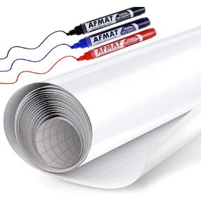 White Board Wallpaper, White Board Roll, Stick on White Boards for Wall, 1.44x11ft Peel and Stick Dry Erase Roll, Stain-Proof, Super Sticky Whiteboard Sticker Wall Decal for Wall/Table/Door,3 Markers