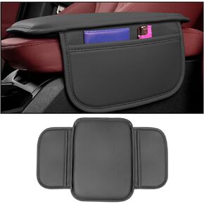 Car Armrest Box Mat, PU Leather Four Seasons Comfortable Breathable Waterproof Automotive Armrest Cover Center Console Cushion Protector, Universal for Most Vehicle, SUV, Truck, RV（Black）