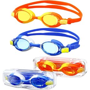 Kids Swim Goggles with Cases, 2 Packs No Leaking Anti Fog Swimming Goggles 180° Clear View Kids Goggles