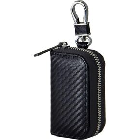MONOJOY 𝐌𝐎𝐍𝐎𝐉𝐎𝐘 Faraday Key Fob Protector Box, Carbon Fiber Car Signal Blocking PU Anti-Theft Threaded Shielding Bag, Black