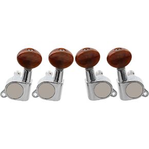 Musiclily 2R2L Sealed Ukulele Tuner Tuning Pegs Keys Machine Heads Set for 4 String Ukulele Guitar, Chrome with Black Button