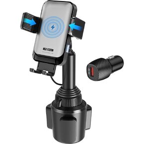1Zero Auto Clamping Wireless Car Charger Sturdy Cup Holder Phone Mount 15W Fast Charging Car Mount for iPhone 15 Pro Max Plus 14 13 12 11 XS X Samsung S24 Ultra S23 S22 S22 S21 S20 Pixel 8 Pro 7 6 5 4