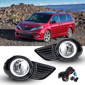 Fog Lights Replacement Compatiable with Toyota Sienna 2011 2012 2013 2014 2015 2016 2017 with Bulbs and Wiring Harness for Passenger Driver Side Fog Lamps with Clear Lens