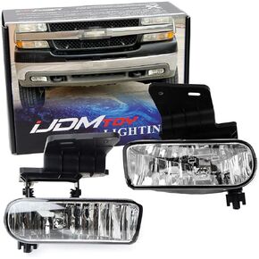 iJDMTOY Clear Lens Xenon White LED Fog Lights Foglamp Kit w/Mounting Brackets Compatible With 1999-2002 Chevrolet Silverado 1500 2500, 2000-2001 3500, 2000-2006 Suburban Tahoe