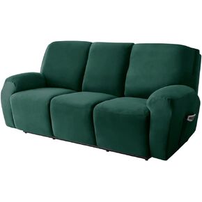 Stretch Recliner Sofa Slipcover Velvet Recliner Chair Covers for 3 Cushion Reclining Couch Cover 8 Pieces Sofa Furniture Protector Slipcovers with Side Pocket Machine Washable