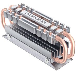 GRAUGEAR M.2 2280 NVMe SATA SSD Heatsink, Direct Touch Heatpipe, Dual Copper Heat Pipes, Aluminum Alloy Plate-Fin Design, 2 Thermal Conductivity Pads incl., 1.34 inches Height [G-M2HS06]