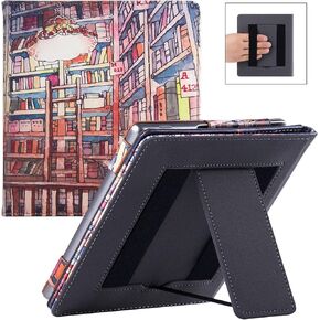 حافظة BOZHUORUI لجهاز Kindle Oasis مقاس 7 بوصات (الجيل العاشر، إصدار 2019 والجيل التاسع، إصدار 2017) - غطاء من جلد البولي يوريثان مع شريطين لليدين وخاصية النوم/الاستيقاظ التلقائي (متجر كتب)