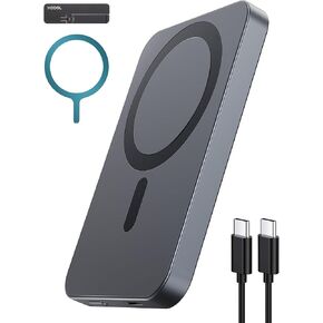 شاحن هاتف مغناطيسي، بنك طاقة مغناطيسي فائق النحافة بقدرة 5000 مللي أمبير في الساعة، شاحن محمول مغناطيسي مع كابل USB-C ومسند، حزمة بطارية متوافقة مع سلسلة iPhone 15/14/13/12 والمزيد، أرجواني in Kuwait