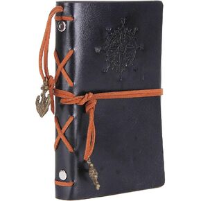 EvZ Leather Writing Journal Notebook, 7 Inches Vintage Nautical Spiral Blank String Diary Notepad Sketchbook Travel to Write in, Unlined Paper, Retro Pendants, Classic Embossed, Coffee
