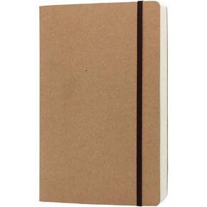 CooLeathor A5 Blank Notebook - 5.8 x 8.25 Inches Hard Kraft Cover Sketch Book with Elastic Closure, 80 Sheets / 160 Pages, Thick 100gsm Paper, Great for Sketching, Writing and Journal Refill
