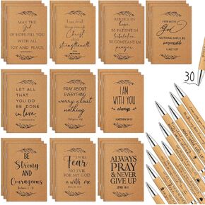 Fuutreo Christian Gift Notebooks Bible Verse Prayer Journals Religious Inspirational Notebook Scripture Mini Pocket Notepad Bible Ballpoint Pen Bible Study Gifts for Church Men Women(60 Pcs)