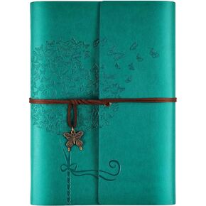 OMEYA Leather Journal Notebook, Refillable Writing Journal Diary Planner for Women Girls (Blue, A5-9.3''×6.3'')