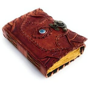TUZECH Cutomizable Hocus Pocus Book of Spells Leather Journal Third Eye Deckle Edge Paper Grimoire Journal Vintage Book of Shadows Seven Chakra Antique Spell Book Lock Clasp Notebook Witch (10 x 13