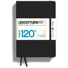 LEUCHTTURM1917 - إصدار خاص 120G - دفتر ملاحظات بغلاف مقوى متوسط ​​الحجم A5 (أسود) - 203 صفحة مرقمة مع ورق 120 جرامًا للمتر المربع