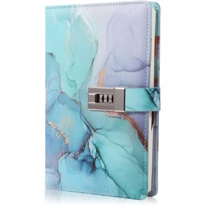 Marble Diary with Lock for Girls and Women, A5 Leather Locked Journal for Teen Girls, Secret Cute Password Lock Notebooks with Pen Holder for Travel Diary Office Notepad