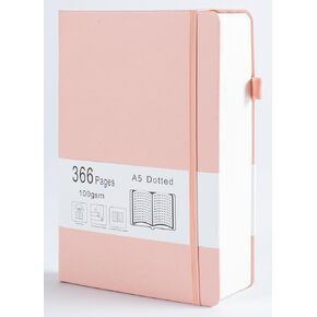 Thick Bullet Dotted Journal with 366 Numbered Pages, A5 Journal for Writing with 100GSM Dot Grid Paper, Hardcover Leather Notebooks for Women Men School Note Taking Office Work Diary, 5.7"x8.3" Black