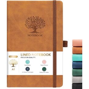Lined Journal Notebook – Faux Leather Classic Ruled Notebook/Journal with Pocket, Premium Thick Paper, 64 Sheets/128 Pages, Hard Cover, Lined (5.35'' x 8.46'') - Brown