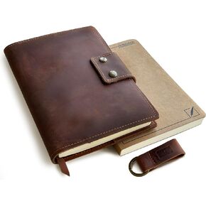 Albero Refillable Leather Journal - Genuine Leather Cover - 2 Premium Notebooks (Lined and Blank) - 200 Ink-Proof Pages - A5 Size - Men and Women - Versatile Diary, Planner, Sketchbook, Scrapbook -