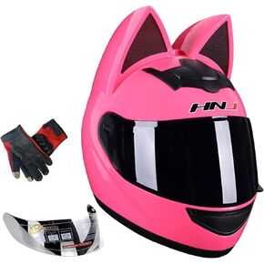 Cat Ear Motorcycle Helmet,Men and Women Cool Cute Cat Full Face Helmet,DOT/FMVSS-218 Certification Standard,Suitable for All Seasons