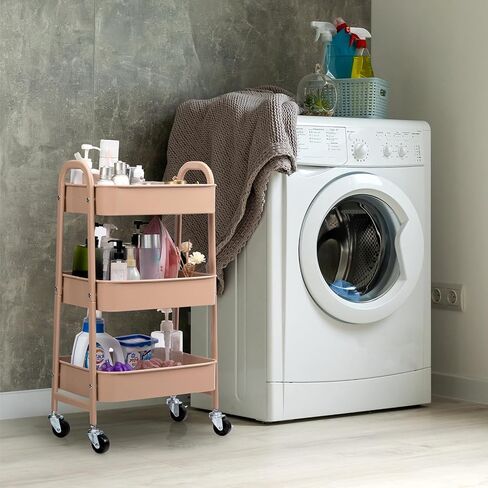 AGTEK Makeup Cart, Movable Rolling Organizer Cart, 3 Tier Metal Utility Cart with Lockable Wheels for Home & Office, Purple in Kuwait