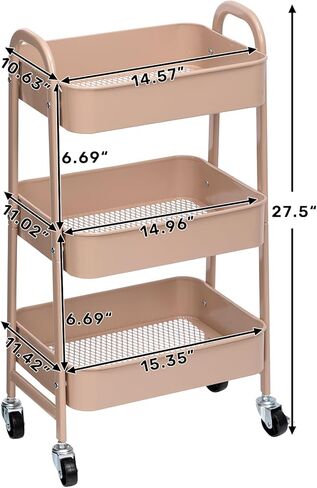 AGTEK Makeup Cart, Movable Rolling Organizer Cart, 3 Tier Metal Utility Cart with Lockable Wheels for Home & Office, Purple in Kuwait