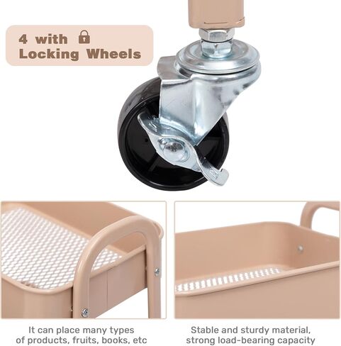 AGTEK Makeup Cart, Movable Rolling Organizer Cart, 3 Tier Metal Utility Cart with Lockable Wheels for Home & Office, Purple in Kuwait