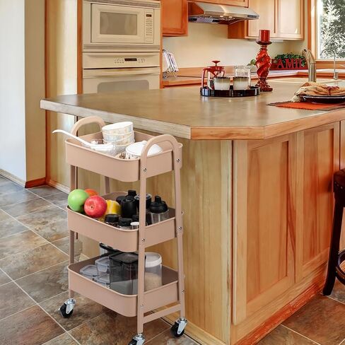 AGTEK Makeup Cart, Movable Rolling Organizer Cart, 3 Tier Metal Utility Cart with Lockable Wheels for Home & Office, Purple in Kuwait